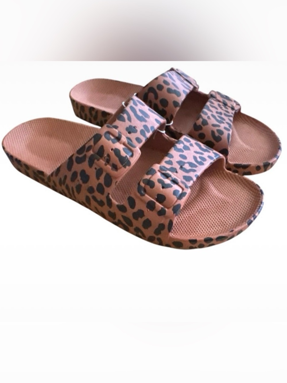 NWOT Freedom Moses Leo Toffee Leopard Print Slide Sandals -size EU 39